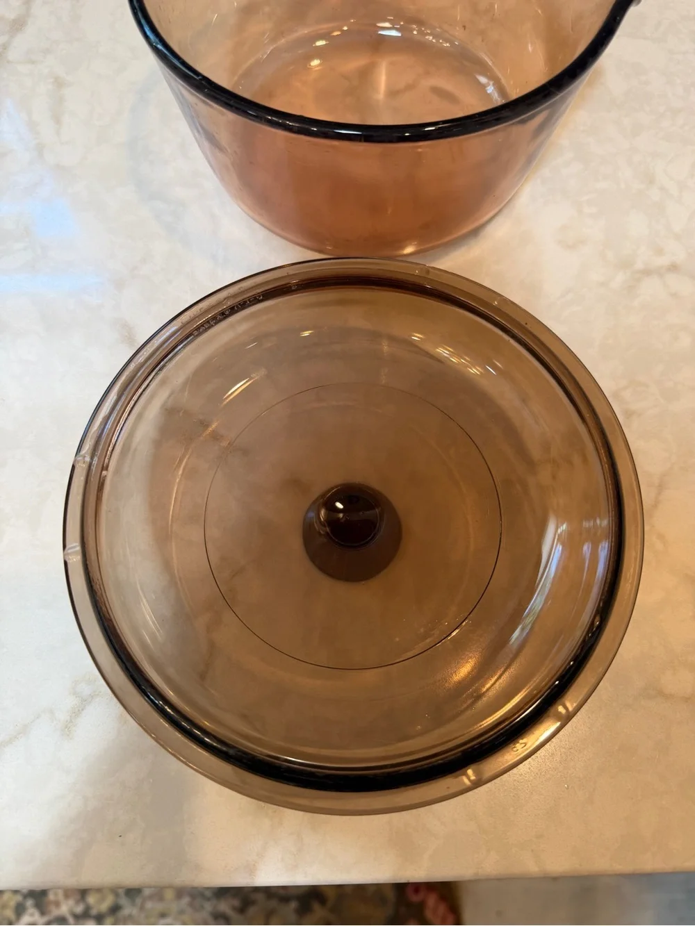 1980s Corning/ Pyrex Visions Cook Ware Amber Brown Glass 1L Pour Sauce Pan w/lid